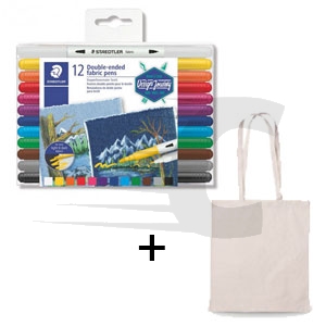 PACK Staedtler Rotuladores Textiles (12 colores) + Tote Bag